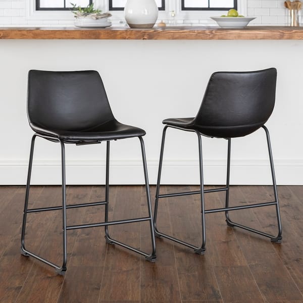 slide 4 of 12, Middlebrook Prusiner 24-inch Faux Leather Counter Stool, Set of 2 Black