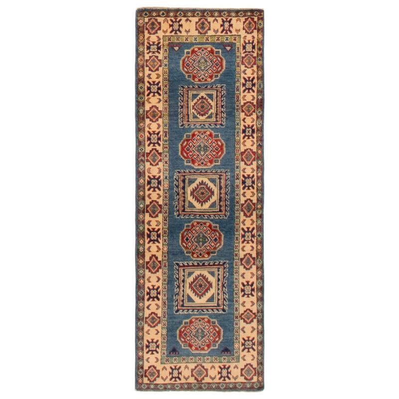 ECARPETGALLERY Hand-knotted Uzbek Ghazni Blue Wool Rug - 2'1 x 6'0 - Blue - 2'1 x 6'0