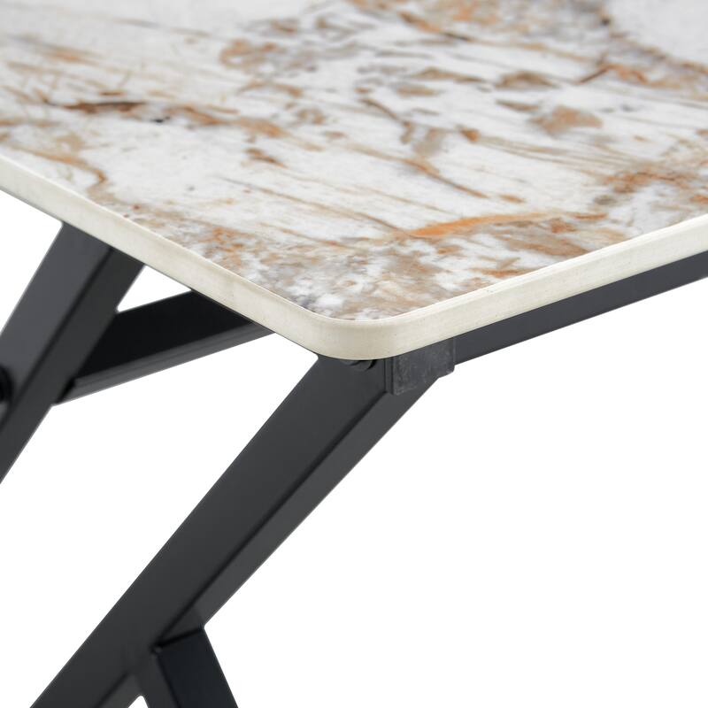 47" Modern Rectangular Coffee Table with Sintered Stone Tabletop and X-shaped Metal Legs