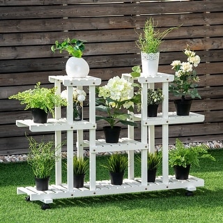 Top Product Reviews For Costway 4 Tier Rolling Flower Rack Wood Plant Stand Casters 12 Pots Bonsai Display Shelf 22649858 Overstock