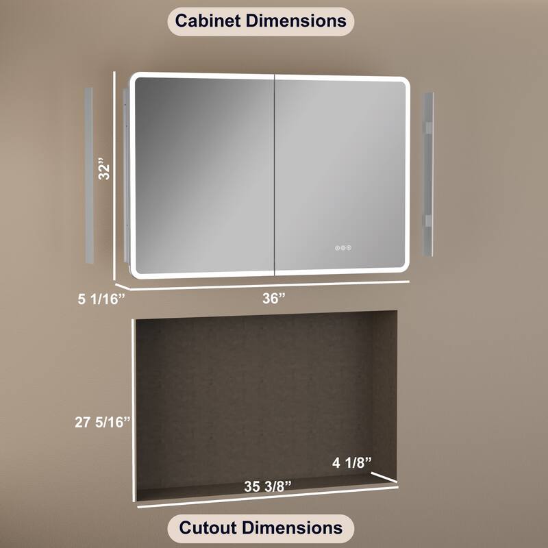 Rounded Edge LED Medicine Cabinet with Mirror, Dimmable, Anti-fog, Adjustable Shelves, Recessed or Wall Mount, ETL Certified