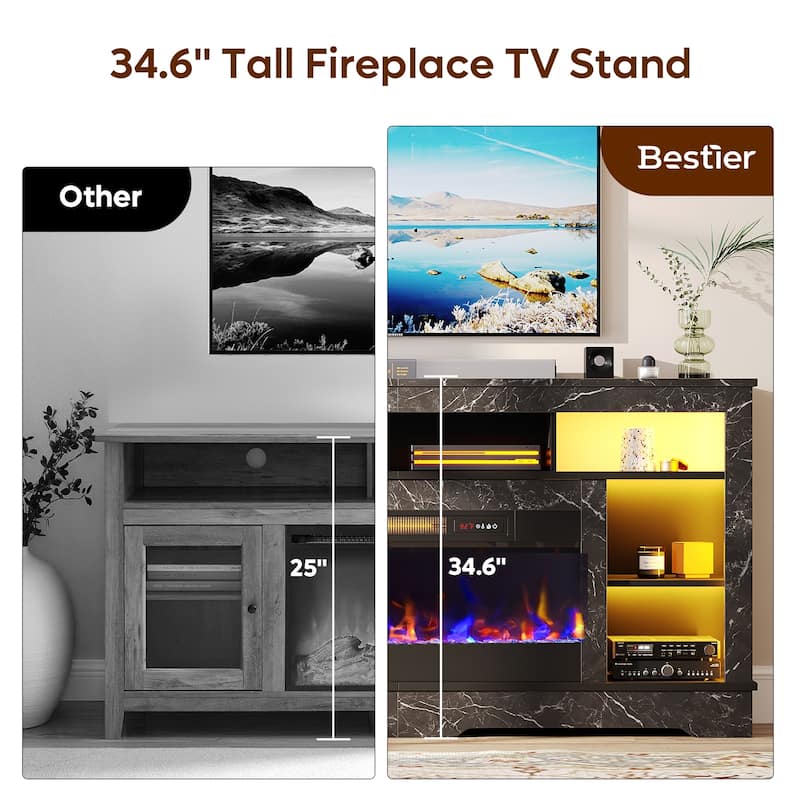 Bestier Fireplace 70" TV Stand With 36" Fireplace, LED Media Console With Storage