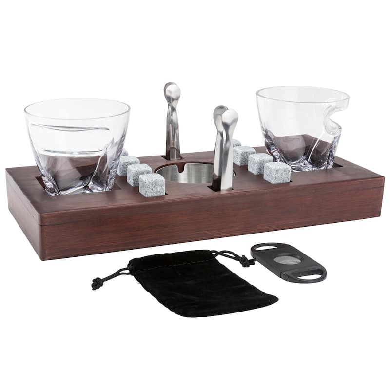 Whiskey Glasses With Mounted Cigar Rest & accessories -14 pcs