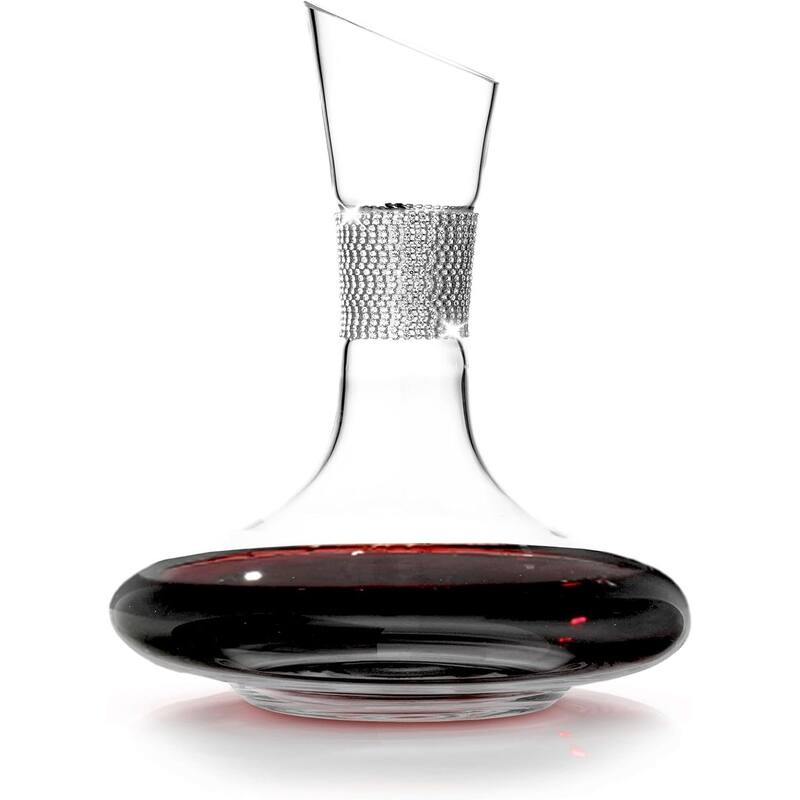 Berkware Red Wine Decanter - Large Wide Base Decanter with Sparkling Rhinestone - Silver