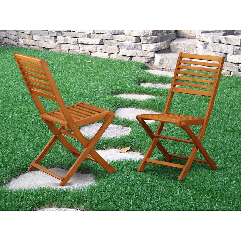 East West Furniture Cameron Foldable Outdoor Dining Chairs - Acacia Wood, Set of 2, Natural Oil