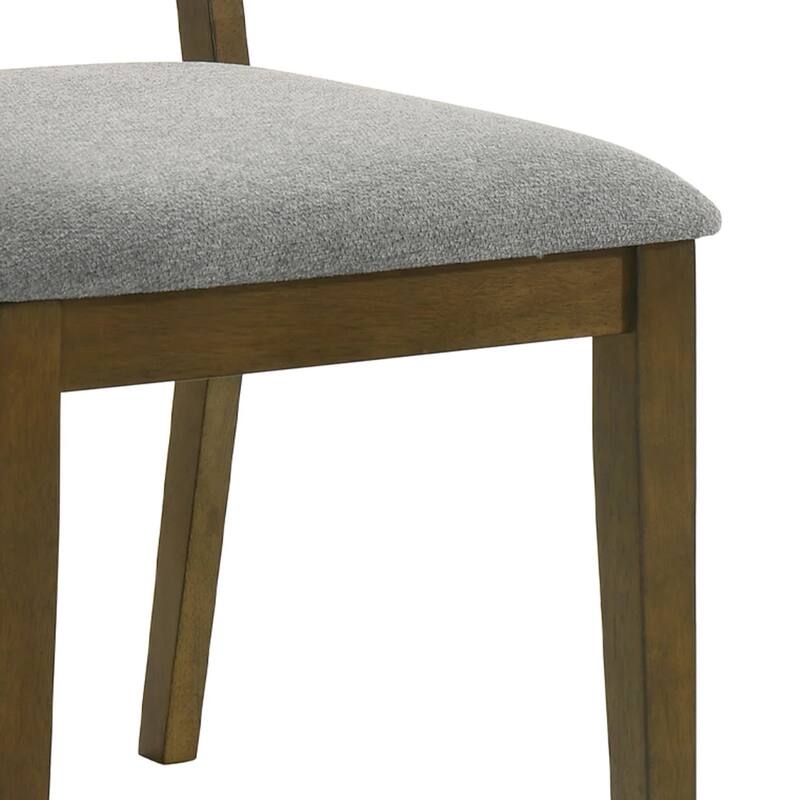 Dining Chair Set of 2, Gray Padded Fabric Seat, Brown Wood Legs