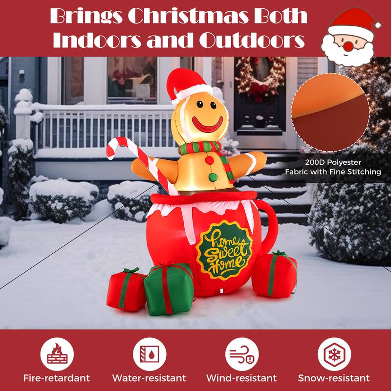 Gymax 7 Ft Christmas Inflatable Blow up Pre-Lit Gingerbread Man in Mug - See Details