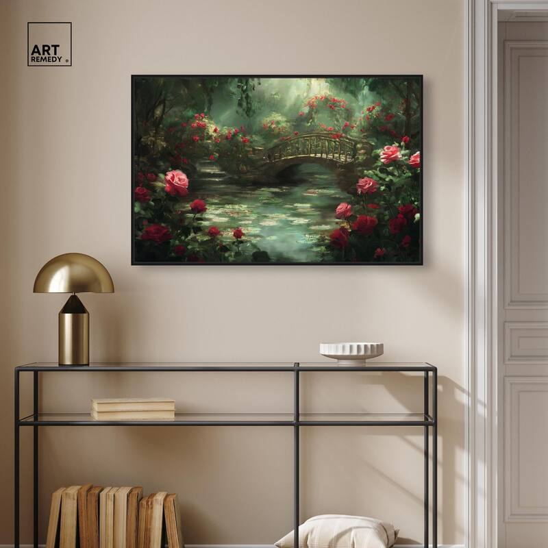Rose Garden Bridge Canvas by Art Remedy