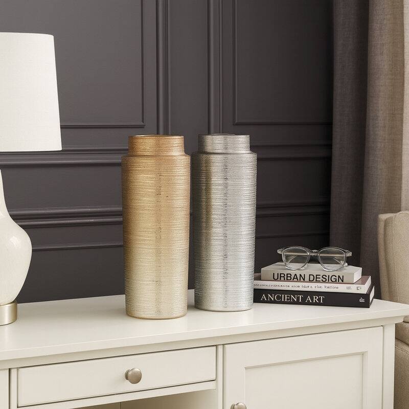 Acroma 12.9" Ceramic Floor Vase 2-set Decoration For Home Office Decor. - Gold/Silver.