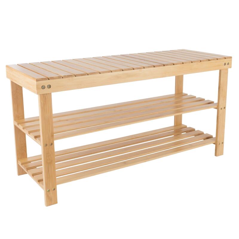 2-Tier Shoe Storage Rack - Bamboo Bench with Seat and Bottom Shelf by Lavish Home (Natural) - 2-Tier