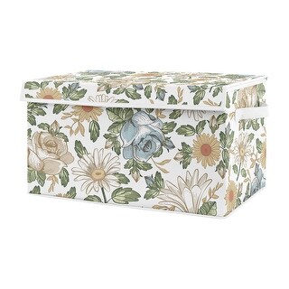 Vintage Floral Blue Yellow Fabric Toy Bin Storage Green Gold Orange Taupe White Shabby Chic Rose Flower Boho Bohemian Farmhouse
