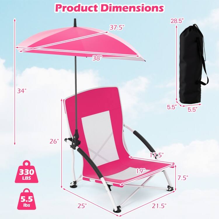 Metal Oxford Fabric Beach Chair with Umbrella and Carry Bag