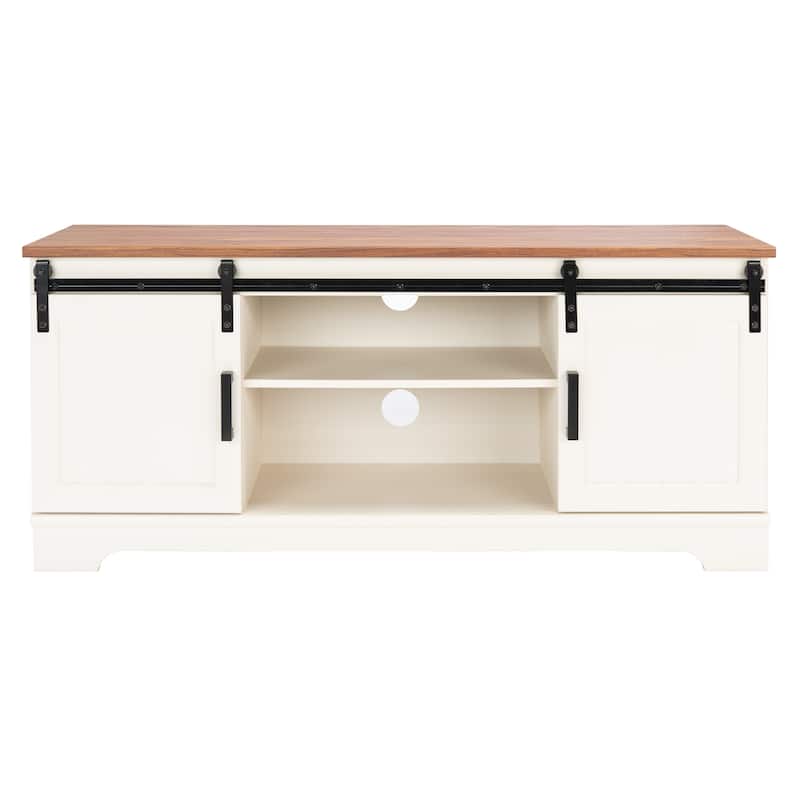 SAFAVIEH Braelynn White Washed/Walnut 55-inch Storage TV Media Stand - 55"W x 15"D x 24"H