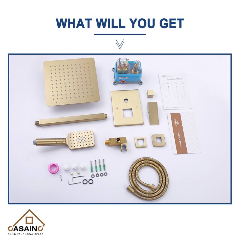 3-Spray Pattern 12 in. Ceiling Mount Shower System in Brushed Gold