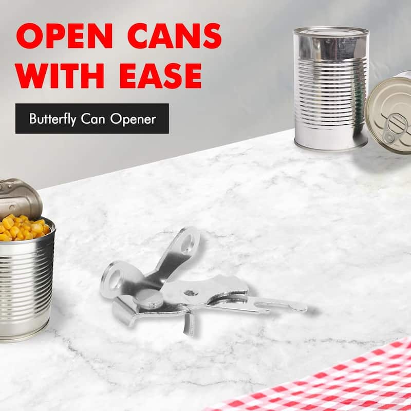 Chef Craft 4" Long Butterfly Manual Can Opener - Compact Size for Camping or Taking with a Lunch