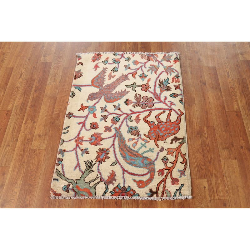 Hand Knotted Oriental 100% Wool Carpet Traditional All-Over Beige & Ivories Kazak Area Rug - 3' 0'' X 2' 0''