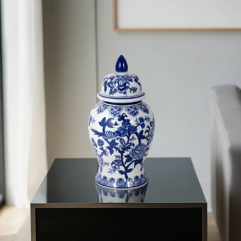 Sagebrook Home Ceramic Chinoiserie Ginger Jar with Lid