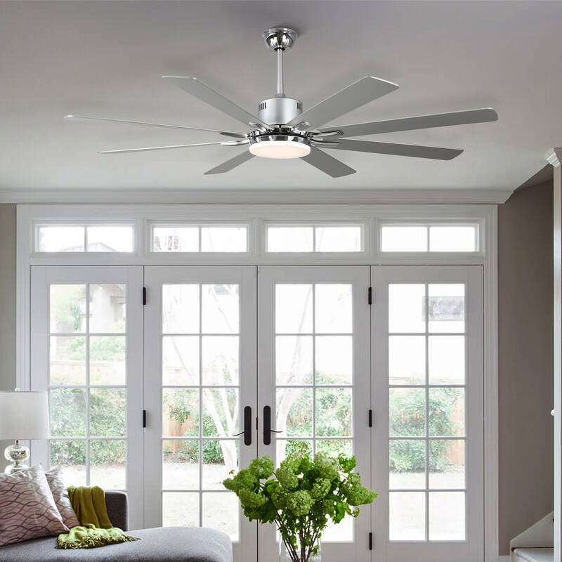 CurveCurio Large 72" Sleek Modern 8 Wood Blades Ceiling Fan with 3 Color Tone Dimmable LED Light Kit Incldued for Living Room
