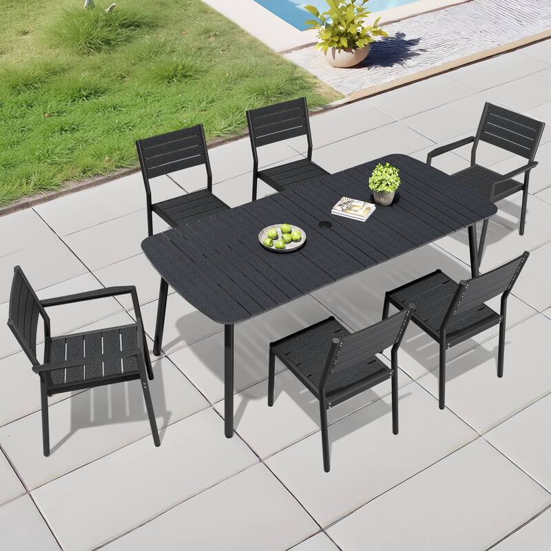 Outdoor 7/9-Piece Patio Dining Set Rectangular Dining Table with Stackable Chairs