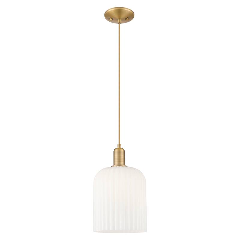 Innovations Lighting Endless Possibilities Arcadia - Bridal Veil - 1 Light 8" Cord Hung Mini Pendant - Brushed Brass/Gloss White Shade