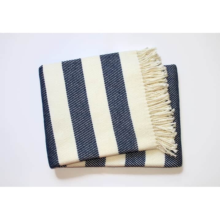 Cream and Navy Blue Slanted Stripe Fringed Throw Blanket Bed Bath & Beyond 36297237