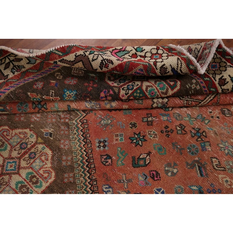 Tribal Geometric Shiraz Persian Vintage Rug Hand-Knotted Wool Carpet - 5'1" x 7'2"