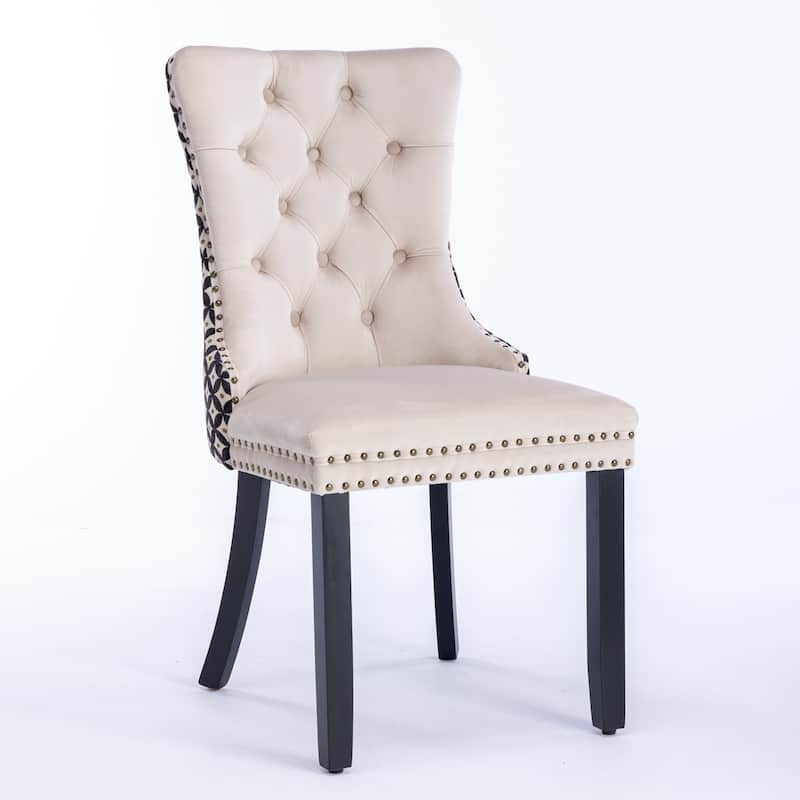 Set of 2 Velvet Upholstered Dining Chairs with Wood Legs