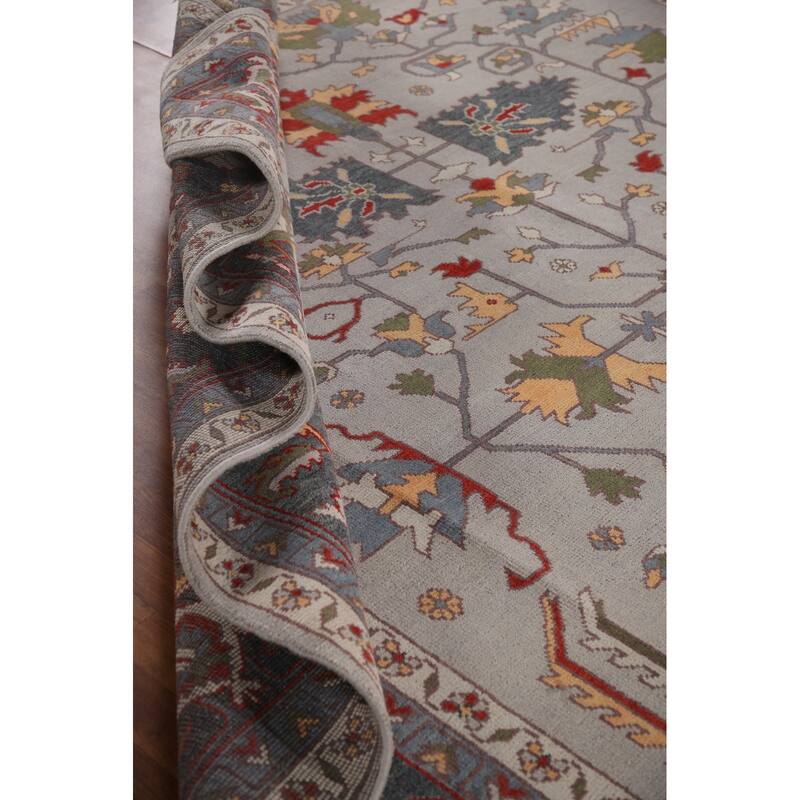 Gray Oushak Large Oriental Rug Hand-Knotted Wool Carpet - 11'10"x 14'10"