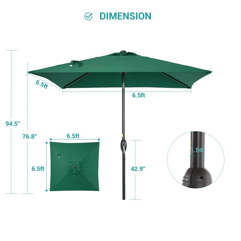 BONOSUKI 6.5x6.5Ft Patio Market Umbrella Weather-Resistant Frame