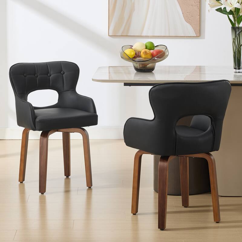 Swivel Dining Chairs Set of 2, Faux Leather Upholstered Kitchen Chairs