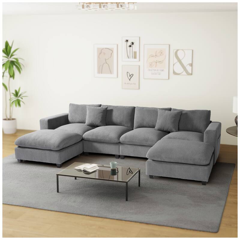 Hamilton 6-Piece Corduroy Upholstered Modular Sectional with USB Port