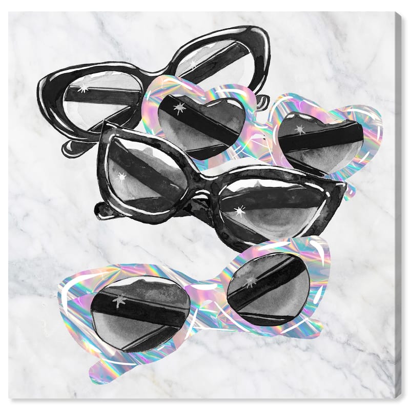 Wynwood Studio Canvas Fashion and Glam Sunglasses Holo Fun Black and Light Gray Glam Wall Art Canvas Print