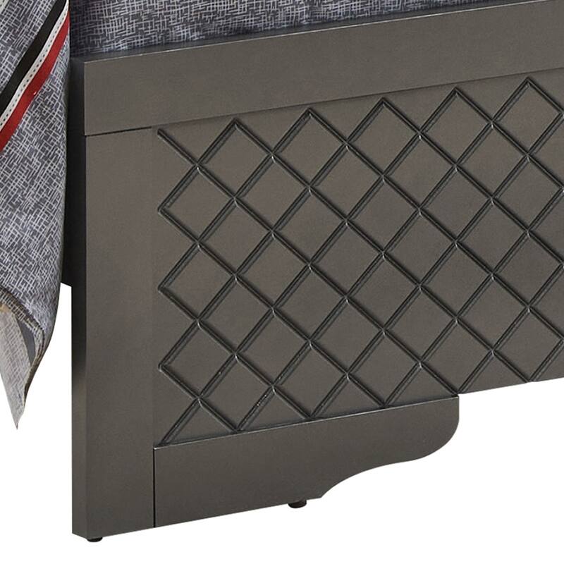 Queen Bed with Metalic Black Finish, LED Headboard, and Leather Upholstery