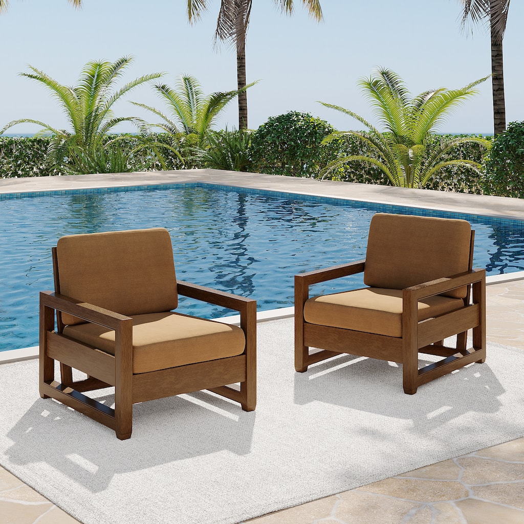 Teak Outdoor Wooden Club Chairs with Cushions (Set of 2)