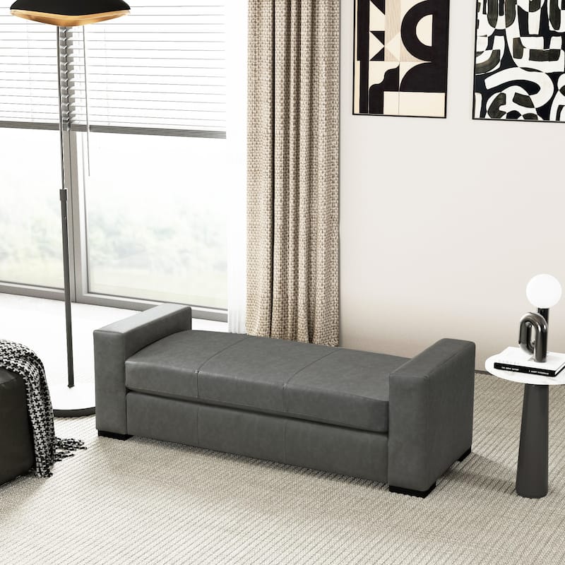 Christopher Knight Home- Zephyrine Faux Leather Ottoman - Grey