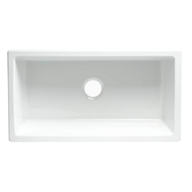 ALFI brand AB3318HS-W Modern 33" x 18" Reversible Fluted / Smooth Single Bowl Rectangular Fireclay Farm Sink - White