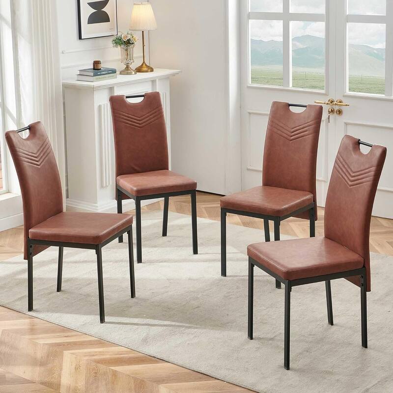 Howtai Upholstered PU Leather Home Kitchen Dining Chairs - Set of 4 - Brown