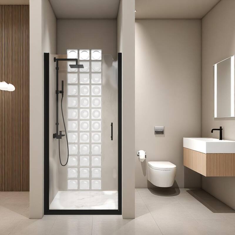 Pivot Shower Door 24/28/34 x 72 in., 6mm Tempered Glass, Matte Black Half Frame, Explosion-Proof Safety Film - 24"x 72"