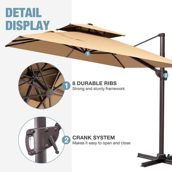 cantilever hanging patio solid umbrella Grand 11FT Round with Base, Champagne dop kit for men The patio hanging umbrellas Color:Lauren's Navy Stripe 9-ft Patio Umbrella only