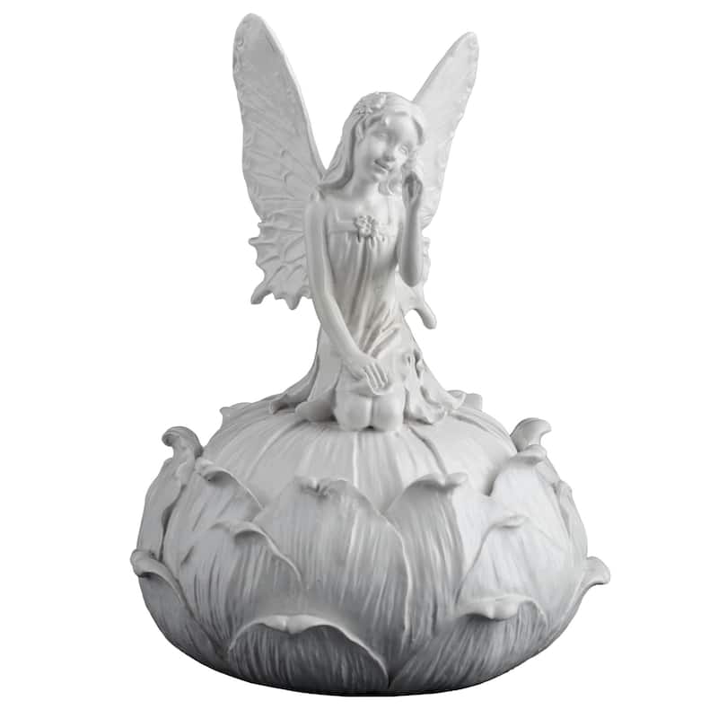 Charis 6.10" height Fairy Picking Flower Trinket Box(White) Poly Resin