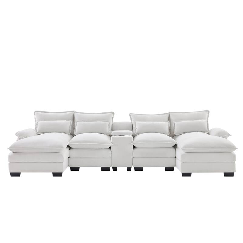 6-seat Upholstered Symmetrical Sofa Set with Console,Cupholders and USB Ports