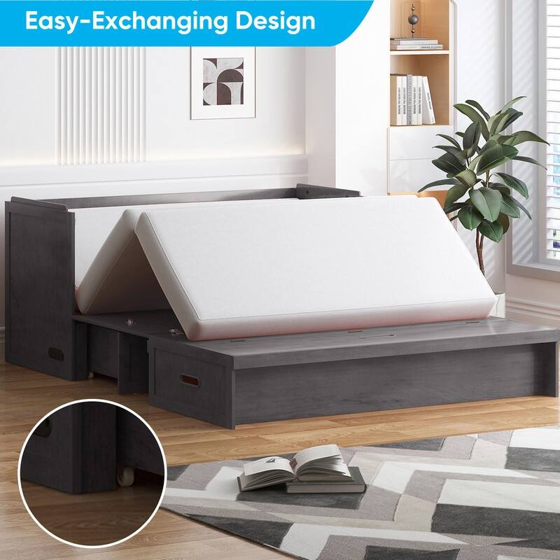 Mixoy Queen Size Murphy Bed with Charging Station & Storage Drawer,Space-Saving Design,Optional Mattress