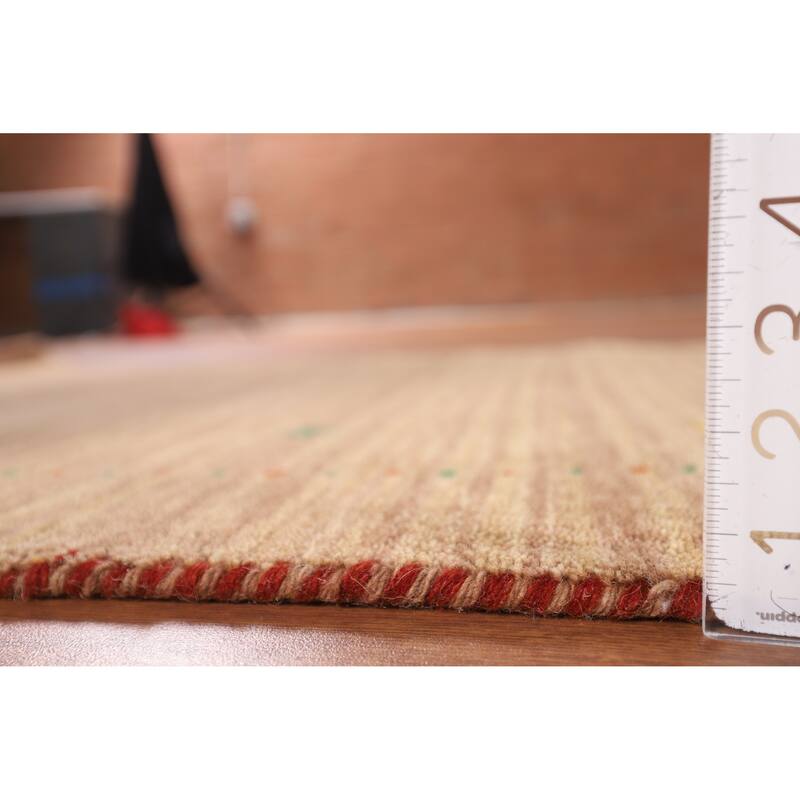 Brown Striped Gabbeh Indian Accent Rug Hand-Knotted Wool Carpet - 3'2" x 4'10"