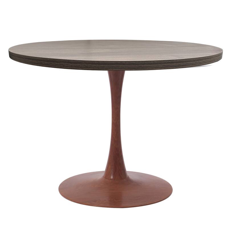 Bristol Round Dining Table 36 in. Wide MDF Tabletop in Cherry Steel Pedestal Base for Modern Kitchen and Dining Room