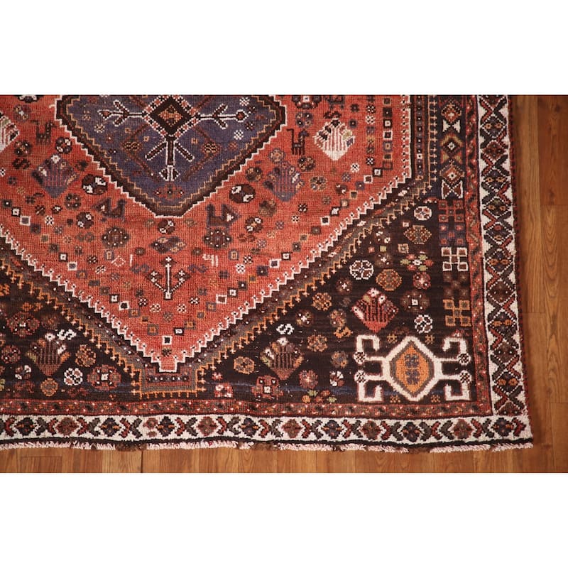 Tribal Qashqai Persian Vintage Area Rug Hand-Knotted Wool Carpet - 5'2"x 7'9"