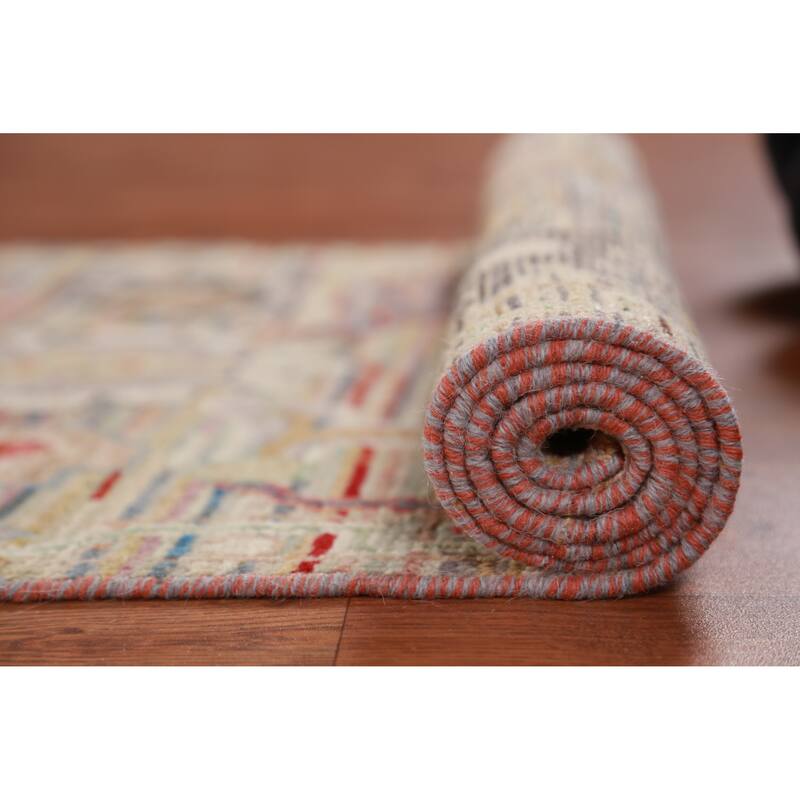 Hand Knotted Oriental 100% Wool Carpet Transitional Floral Multi-Colored Oushak Runner Rug - 9' 3'' X 2' 5''