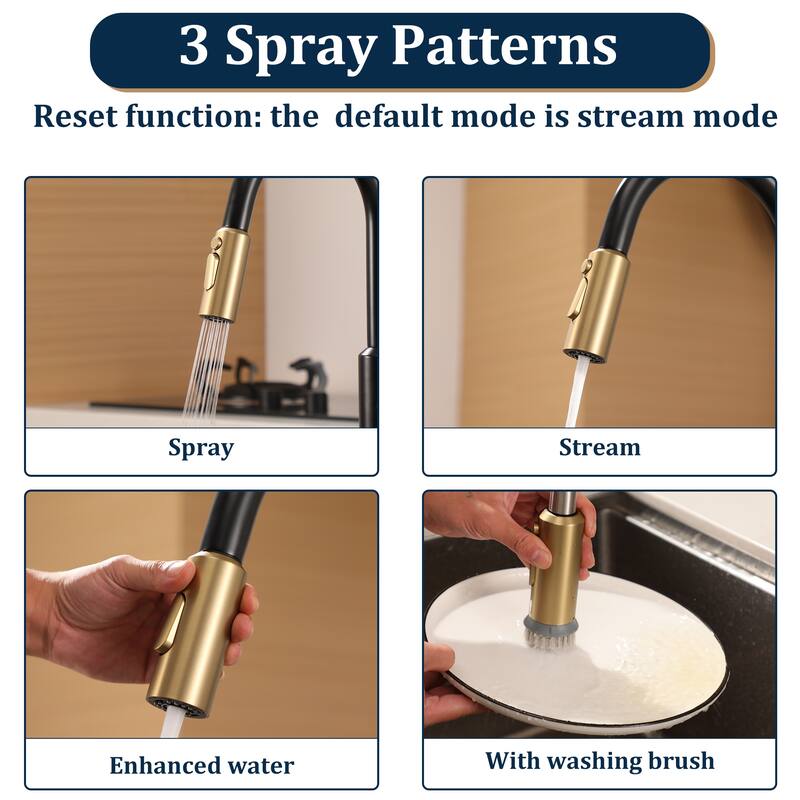 3-Function Single Handle Pull Down Sprayer Kitchen Faucet