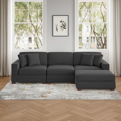 Ella 82" W/ 118" W Corduroy Modular Sectional Sofa with Ottoman