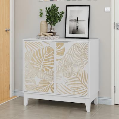 31.5 Inch Carved Buffet Cabinet, Sideboard with 2 Doors and Adjustable Shelves, Wooden Decorative Cabinet with Storage Space