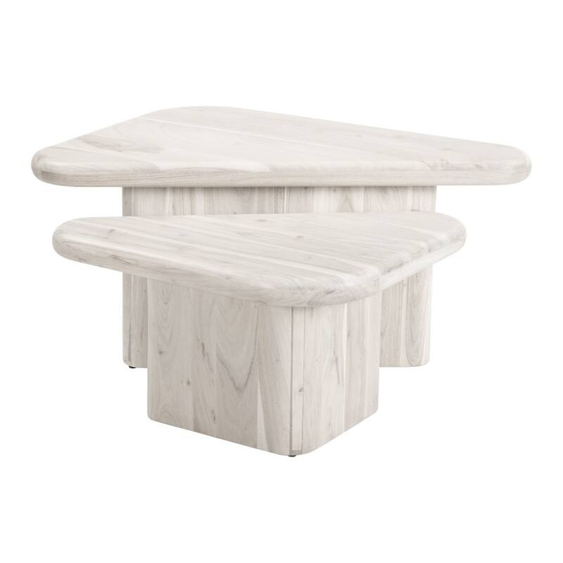 HomeRoots Set of Two Natural Solid Wood Triangle Pedestal Nested Coffee Tables - 39.00 in. x 18.50 in. x 25.00 in.